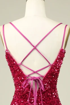 Elegante Fúcsia espaguete correias apertado Homecoming Dress