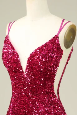 Elegante Fúcsia espaguete correias apertado Homecoming Dress