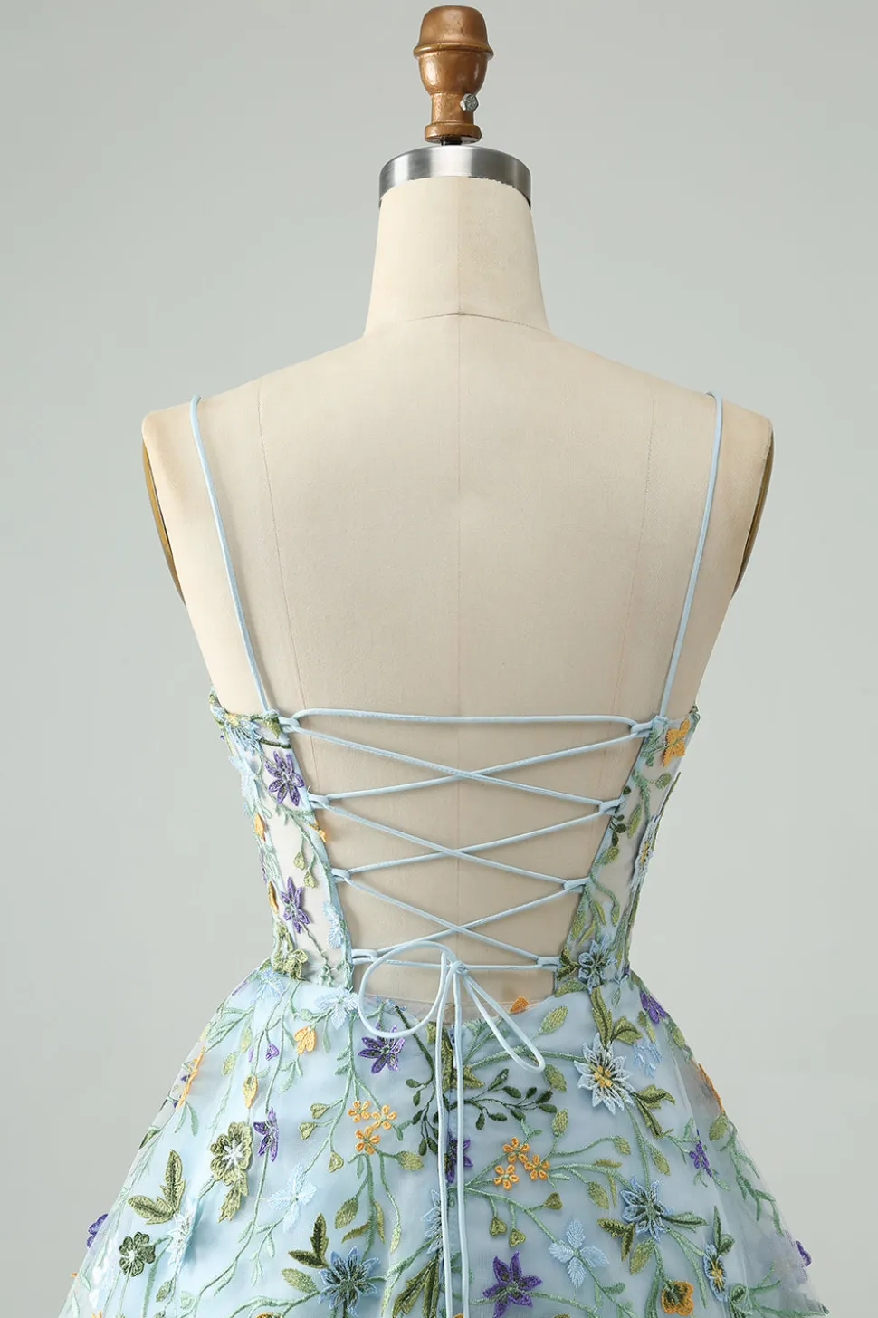Elegante Flor Azul Uma Linha Corset Short Homecoming Dress com Bordado