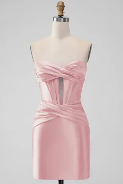 Elegante Fuchsia Bodycon Querida Cetim Corset Short Homecoming Dress