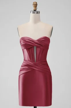Elegante Fuchsia Bodycon Querida Cetim Corset Short Homecoming Dress