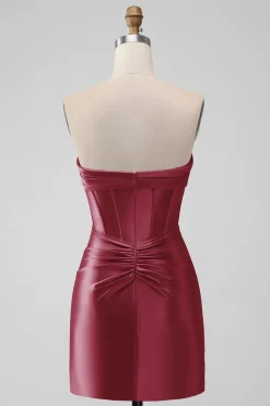 Elegante Fuchsia Bodycon Querida Cetim Corset Short Homecoming Dress