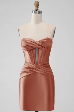 Elegante Fuchsia Bodycon Querida Cetim Corset Short Homecoming Dress