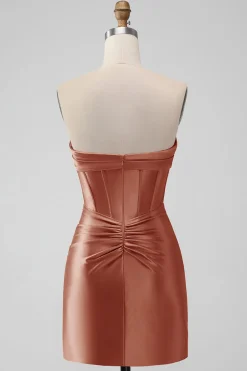 Elegante Fuchsia Bodycon Querida Cetim Corset Short Homecoming Dress