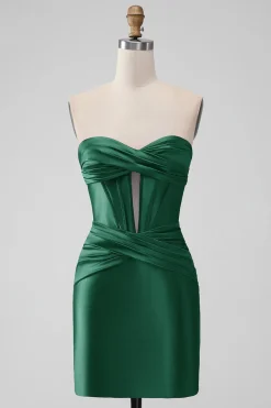 Elegante Fuchsia Bodycon Querida Cetim Corset Short Homecoming Dress