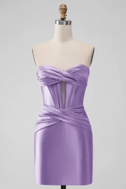 Elegante Fuchsia Bodycon Querida Cetim Corset Short Homecoming Dress