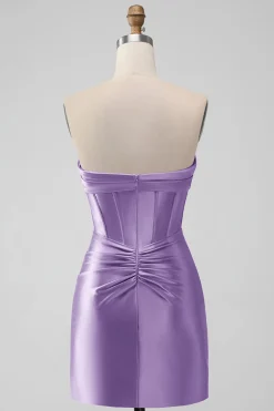 Elegante Fuchsia Bodycon Querida Cetim Corset Short Homecoming Dress