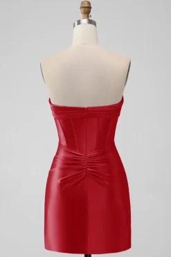 Elegante Fuchsia Bodycon Querida Cetim Corset Short Homecoming Dress