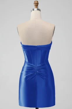 Elegante Fuchsia Bodycon Querida Cetim Corset Short Homecoming Dress