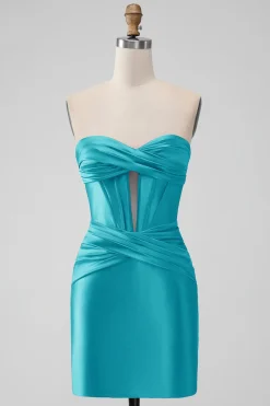 Elegante Fuchsia Bodycon Querida Cetim Corset Short Homecoming Dress