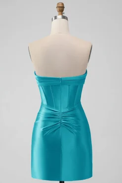 Elegante Fuchsia Bodycon Querida Cetim Corset Short Homecoming Dress