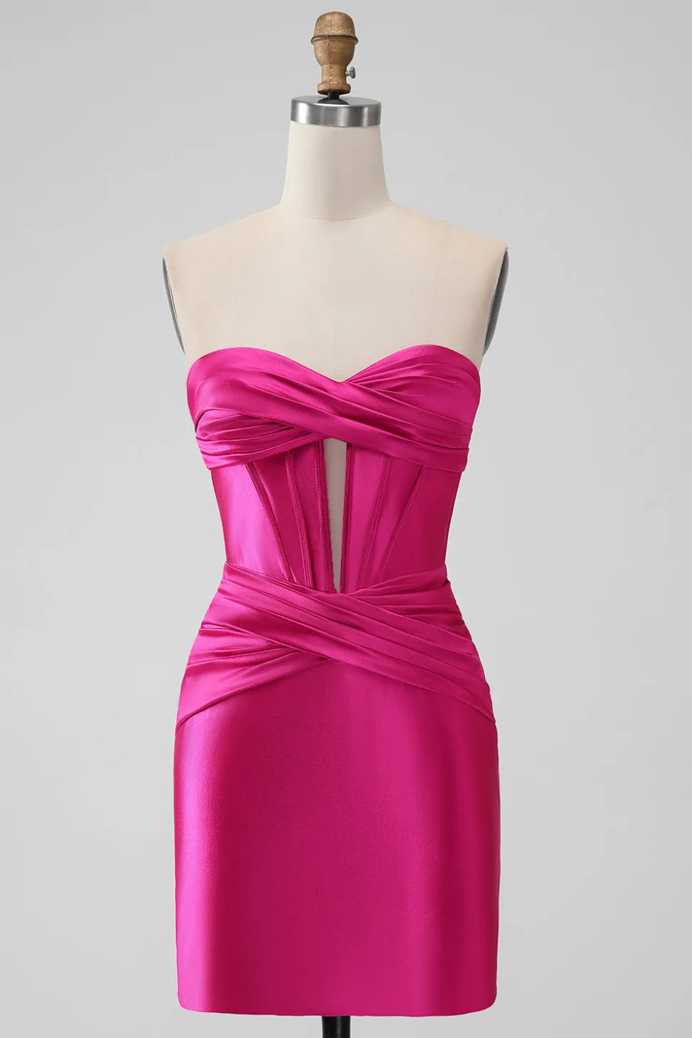 Elegante Fuchsia Bodycon Querida Cetim Corset Short Homecoming Dress