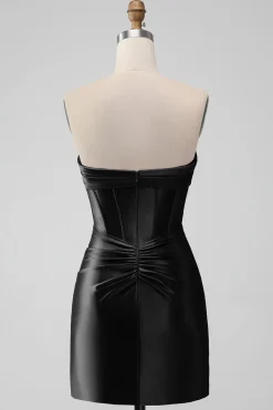 Elegante Fuchsia Bodycon Querida Cetim Corset Short Homecoming Dress