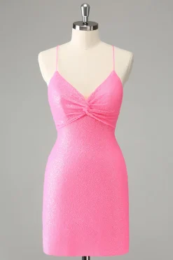 Elegante Glitter Preto Sequins Tight Halter Homecoming Dress com Lace Up Back