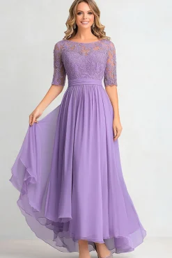 Elegante Lilás Uma Linha Barco Pescoço Mãe De Vestido De Noiva Com Apliques