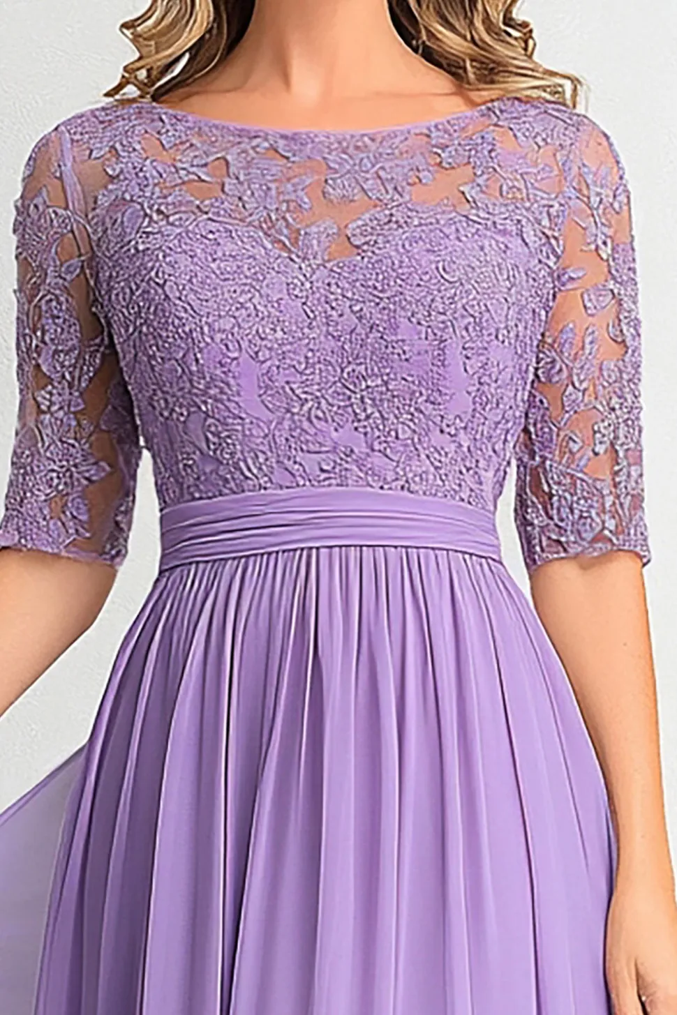 Elegante Lilás Uma Linha Barco Pescoço Mãe De Vestido De Noiva Com Apliques