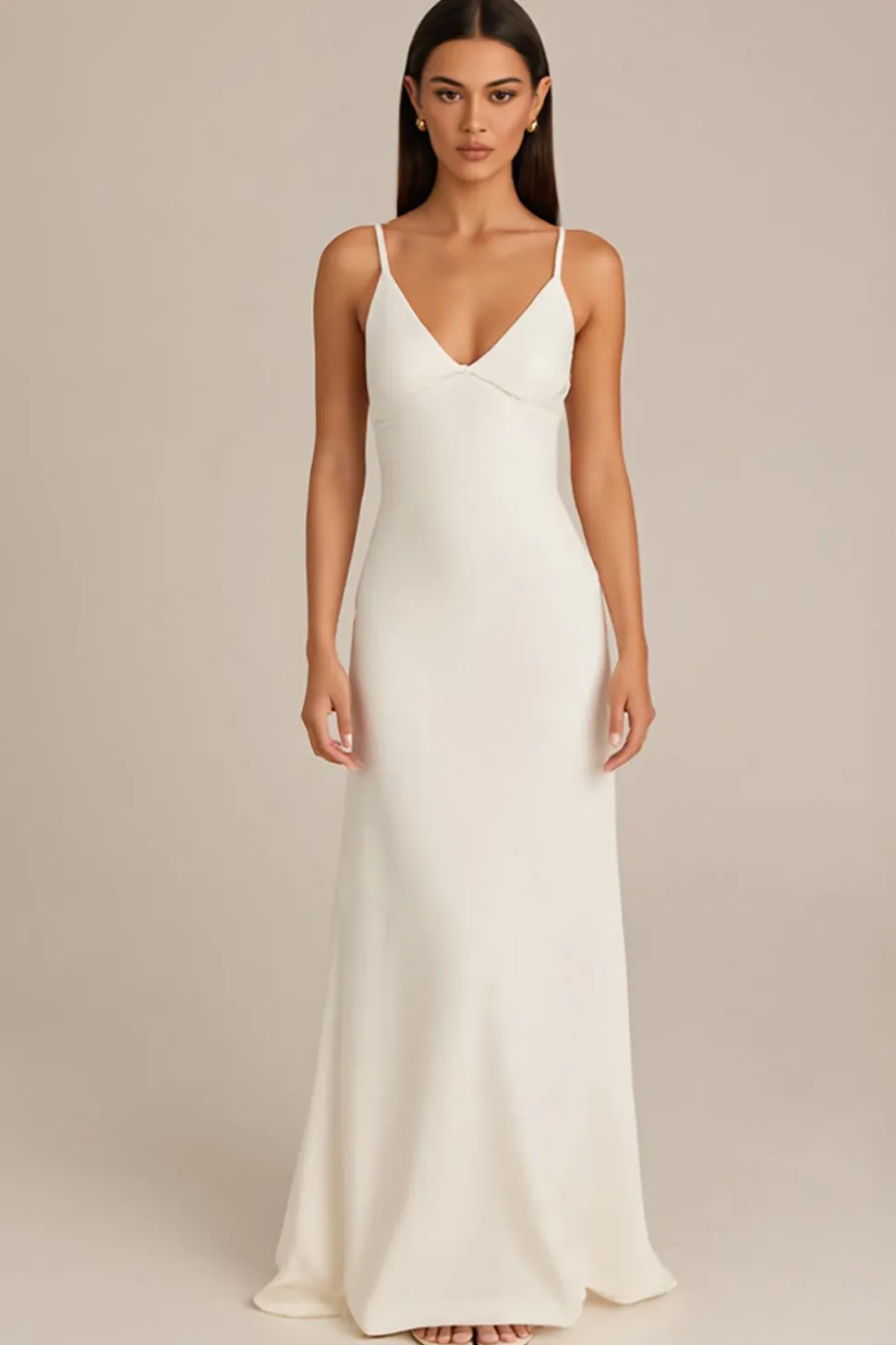 Elegante Marfim Esparguete Alças Bainha Vestido de Noite