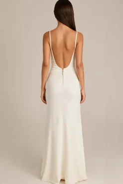 Elegante Marfim Esparguete Alças Bainha Vestido de Noite