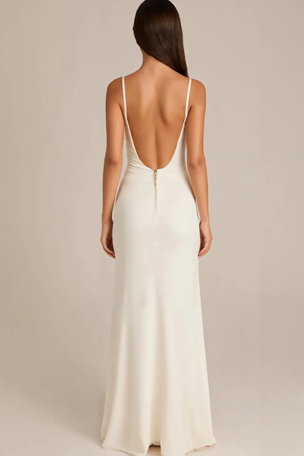 Elegante Marfim Esparguete Alças Bainha Vestido de Noite