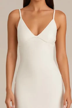Elegante Marfim Esparguete Alças Bainha Vestido de Noite