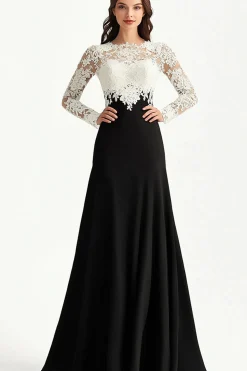 Elegante preto branco uma linha de renda longa mãe de vestido de noiva com apliques