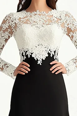 Elegante preto branco uma linha de renda longa mãe de vestido de noiva com apliques