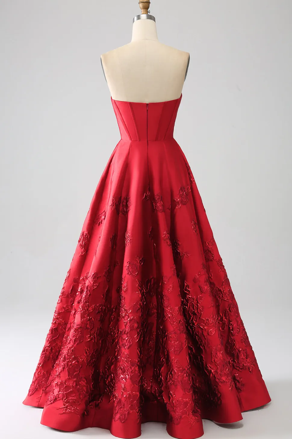 Elegante Princess A-Line Strapless Dark Red Long Prom Dress com flores 3D