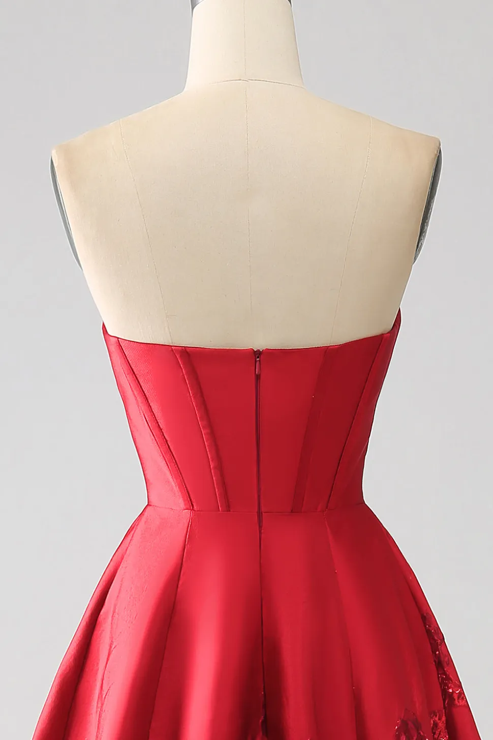 Elegante Princess A-Line Strapless Dark Red Long Prom Dress com flores 3D