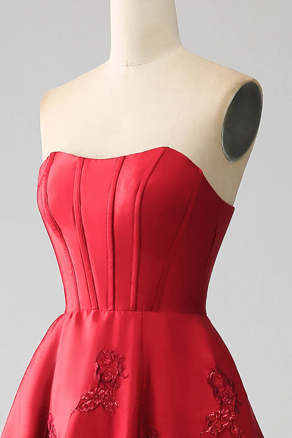 Elegante Princess A-Line Strapless Dark Red Long Prom Dress com flores 3D