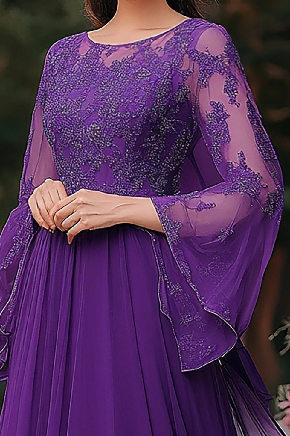 Elegante roxo uma linha xaile manga vestido mãe com apliques