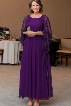 Elegante roxo uma linha xaile manga mãe de vestido de noiva com apliques