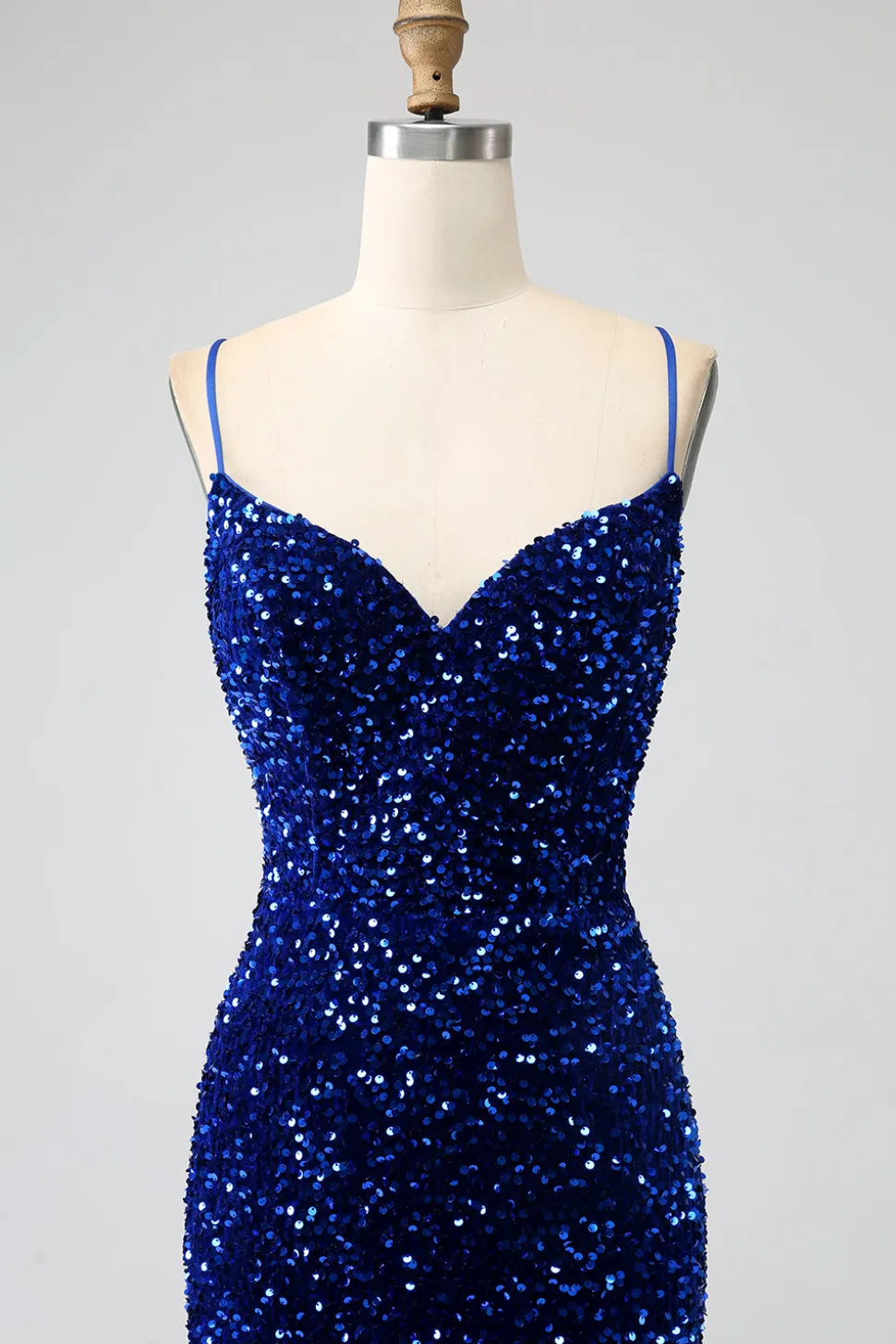 Elegante Royal Blue Sereia Esparguete Correias Veludo Lantejoulas Long Prom Dress