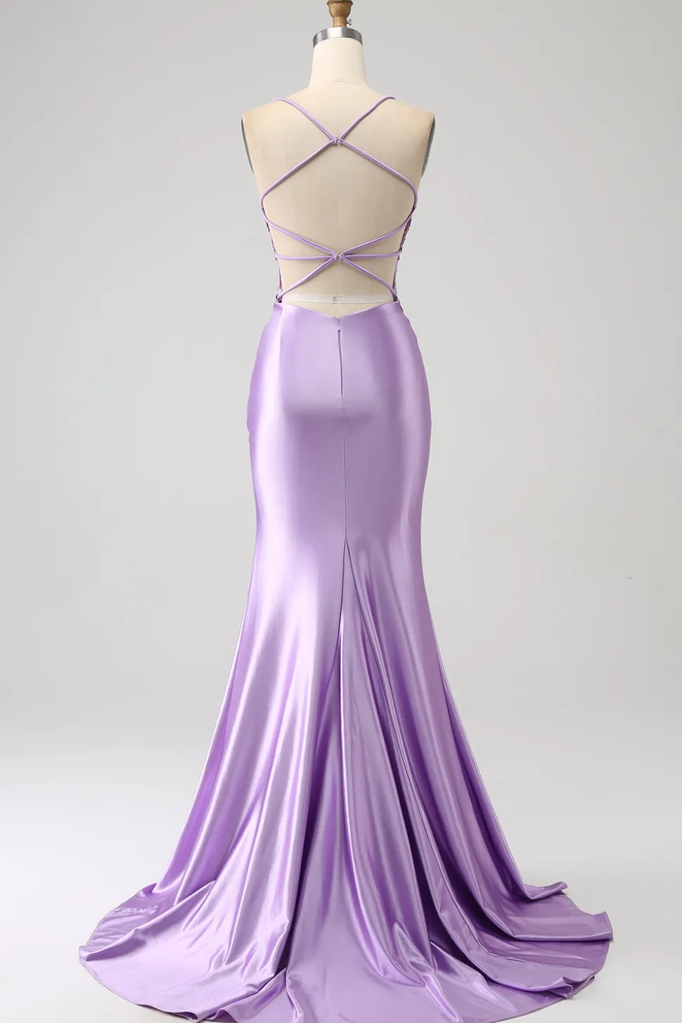 Elegante Sereia Esparguete Alças Lilás Vestido Longo Baile de Formatura com Apliques Fenda
