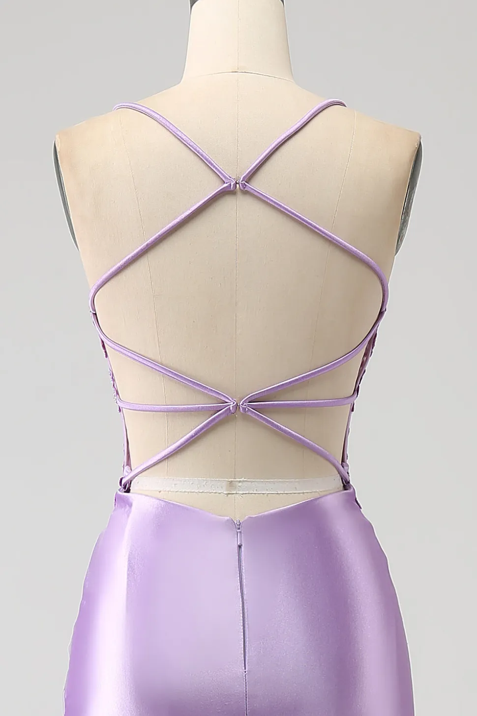 Elegante Sereia Esparguete Alças Lilás Vestido Longo Baile de Formatura com Apliques Fenda