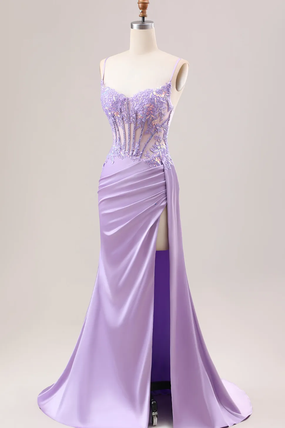 Elegante sereia sálvia plissado lantejoulas espartilho longo vestido de baile com fenda alta