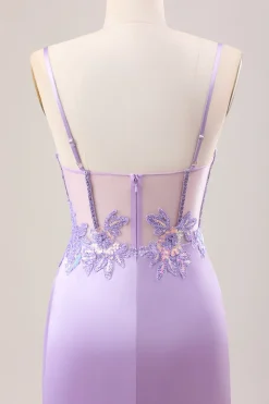 Elegante sereia sálvia plissado lantejoulas espartilho longo vestido de baile com fenda alta