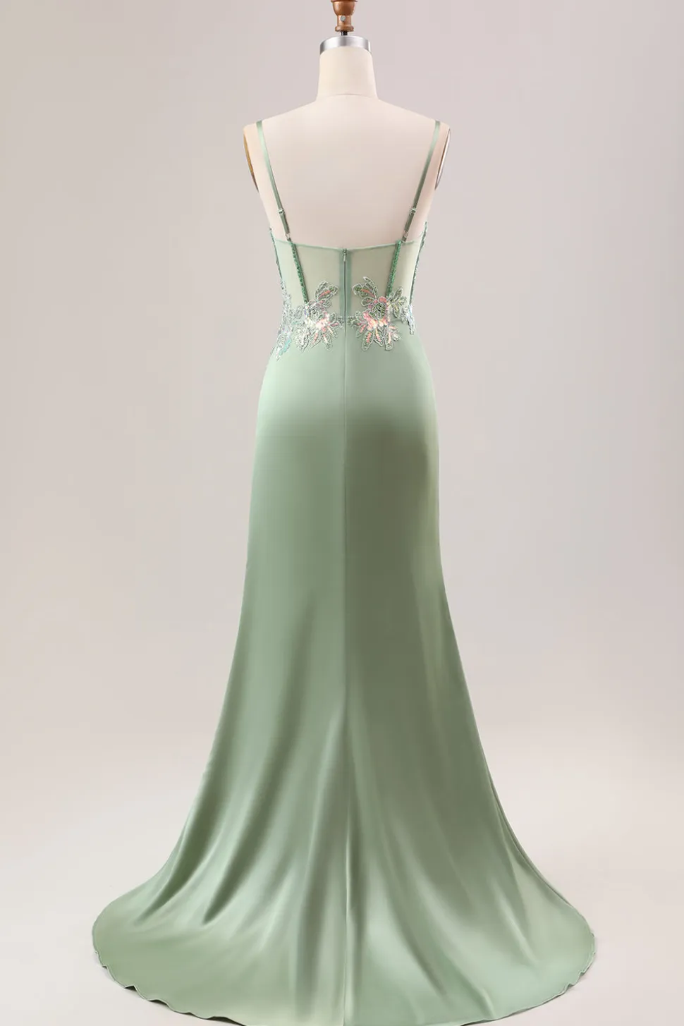 Elegante sereia sálvia plissado lantejoulas espartilho longo vestido de baile com fenda alta