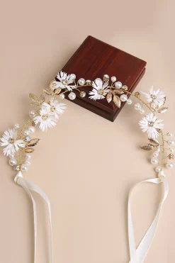 Elegante tom dourado Artesanal Faux Pearl Rhinestone