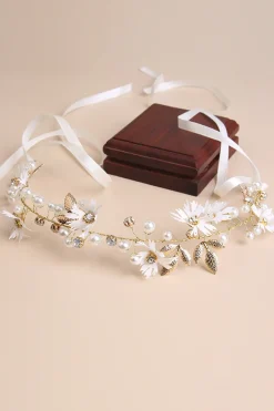 Elegante tom dourado Artesanal Faux Pearl Rhinestone