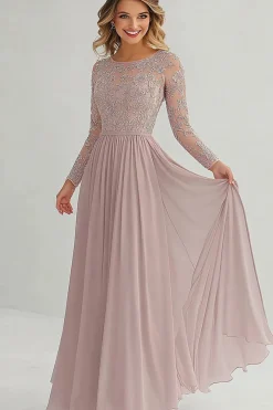 Elegante uma linha de manga longa mãe de vestido de noiva com renda
