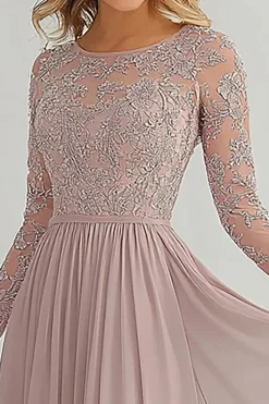Elegante uma linha de manga longa mãe de vestido de noiva com renda