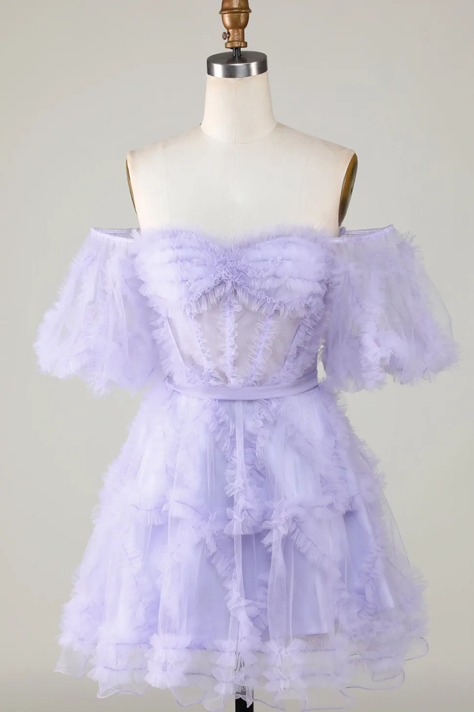 Elegante uma linha fora do ombro roxo Tulle Corset Homecoming Dress