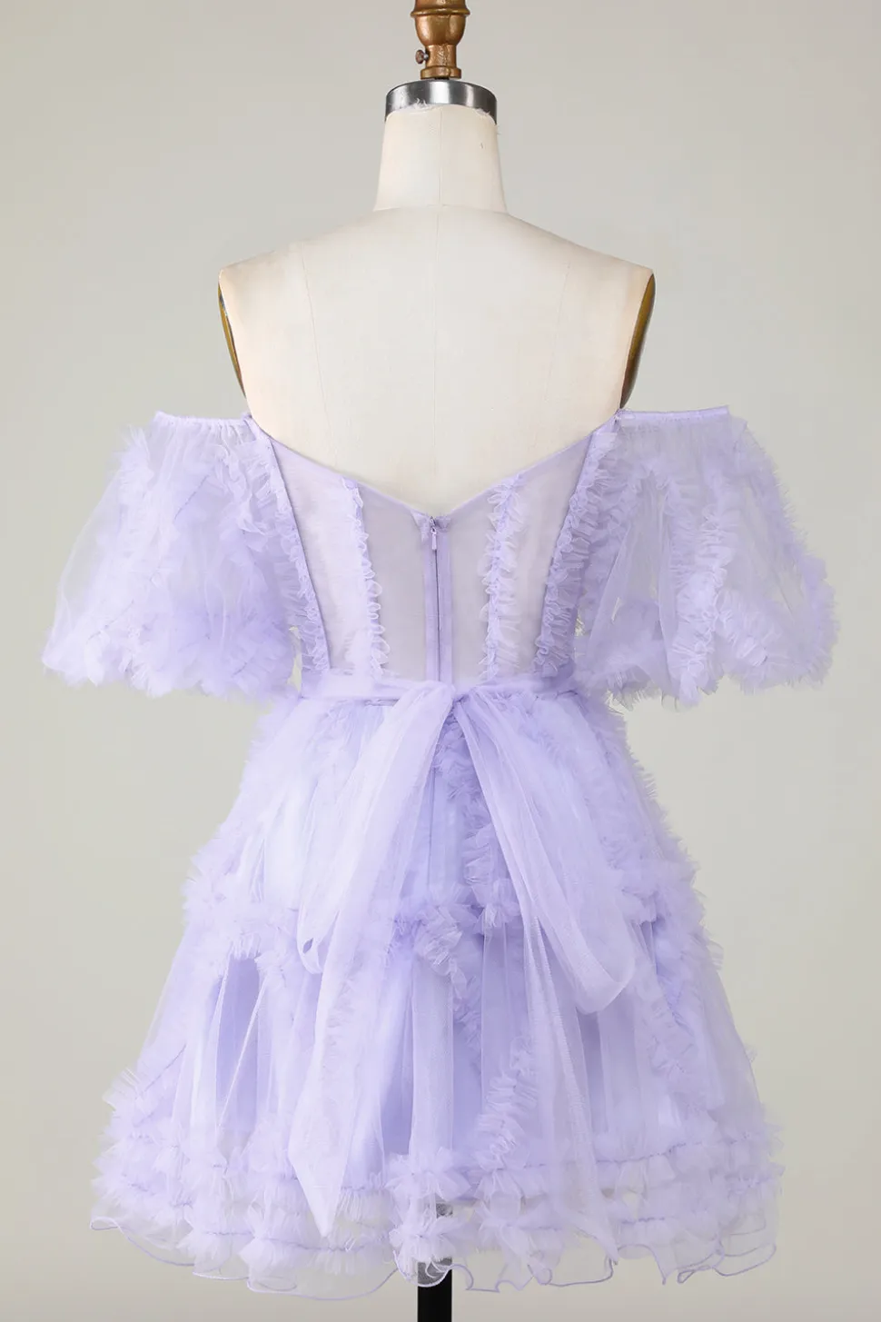 Elegante uma linha fora do ombro roxo Tulle Corset Homecoming Dress