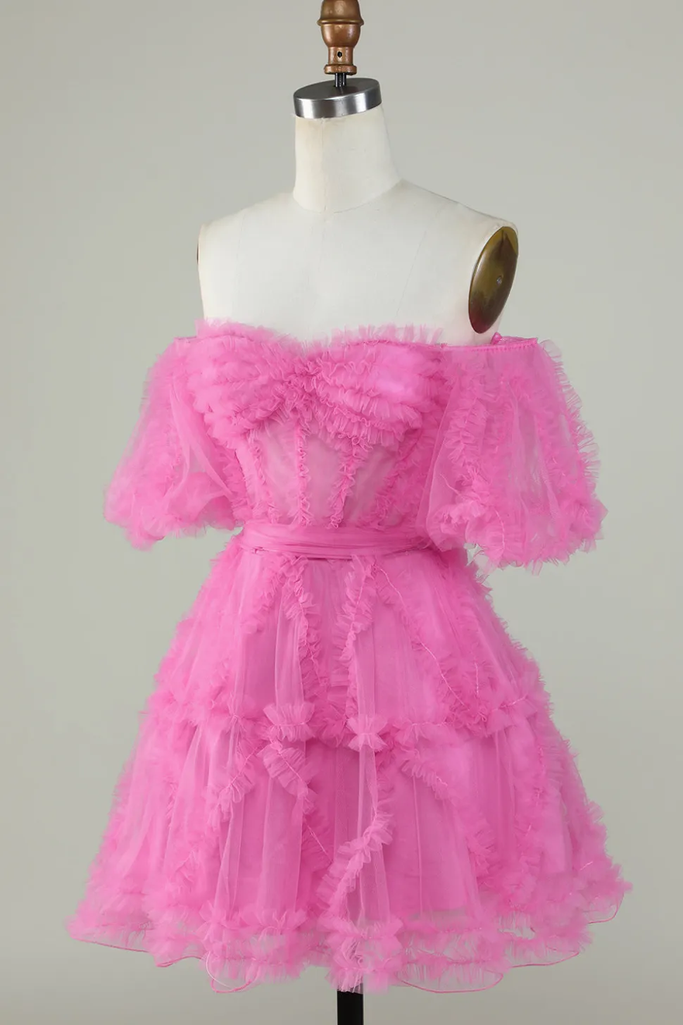 Elegante uma linha fora do ombro roxo Tulle Corset Homecoming Dress