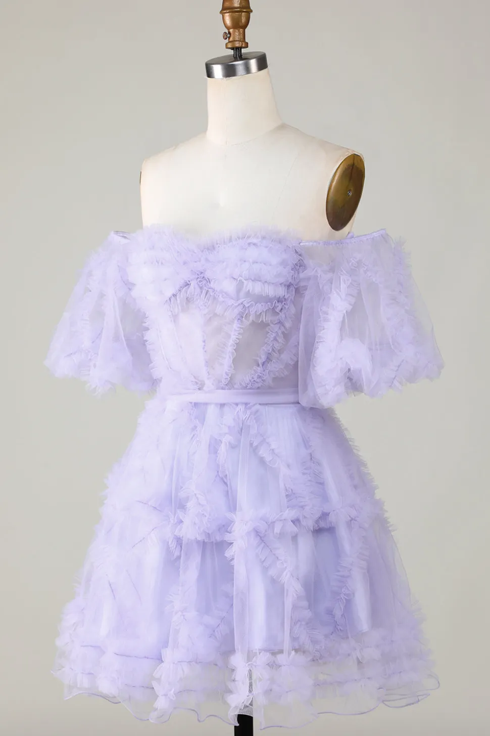 Elegante uma linha fora do ombro roxo Tulle Corset Homecoming Dress