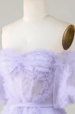 Elegante uma linha fora do ombro roxo Tulle Corset Homecoming Dress