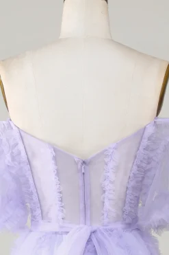 Elegante uma linha fora do ombro roxo Tulle Corset Homecoming Dress