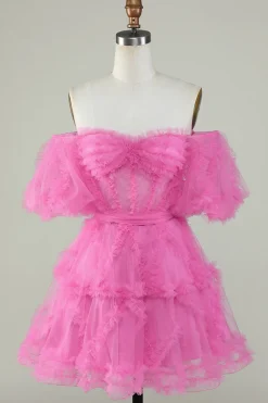 Elegante uma linha fora do ombro roxo Tulle Corset Homecoming Dress