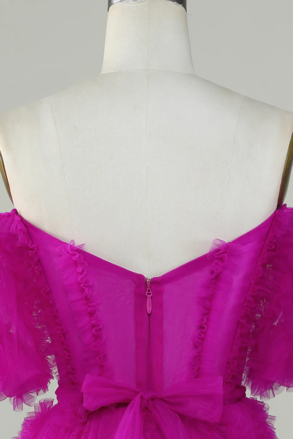 Elegante uma linha fora do ombro Fuchsia Tulle Corset Homecoming Dress