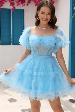 Elegante uma linha fora do ombro Fuchsia Corset Homecoming vestido com mangas
